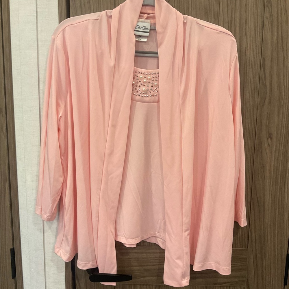 Bend Over Womens Pink 2 Layer Beaded Pink Blouse Size Petite Medium